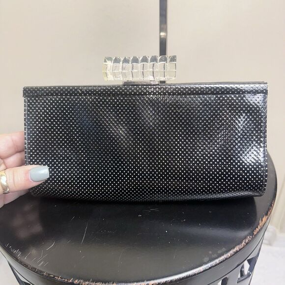 Steve Madden Black Clear Lucite Closure Silver Chain Shoulder Bag Clutch - Picture 6 of 11